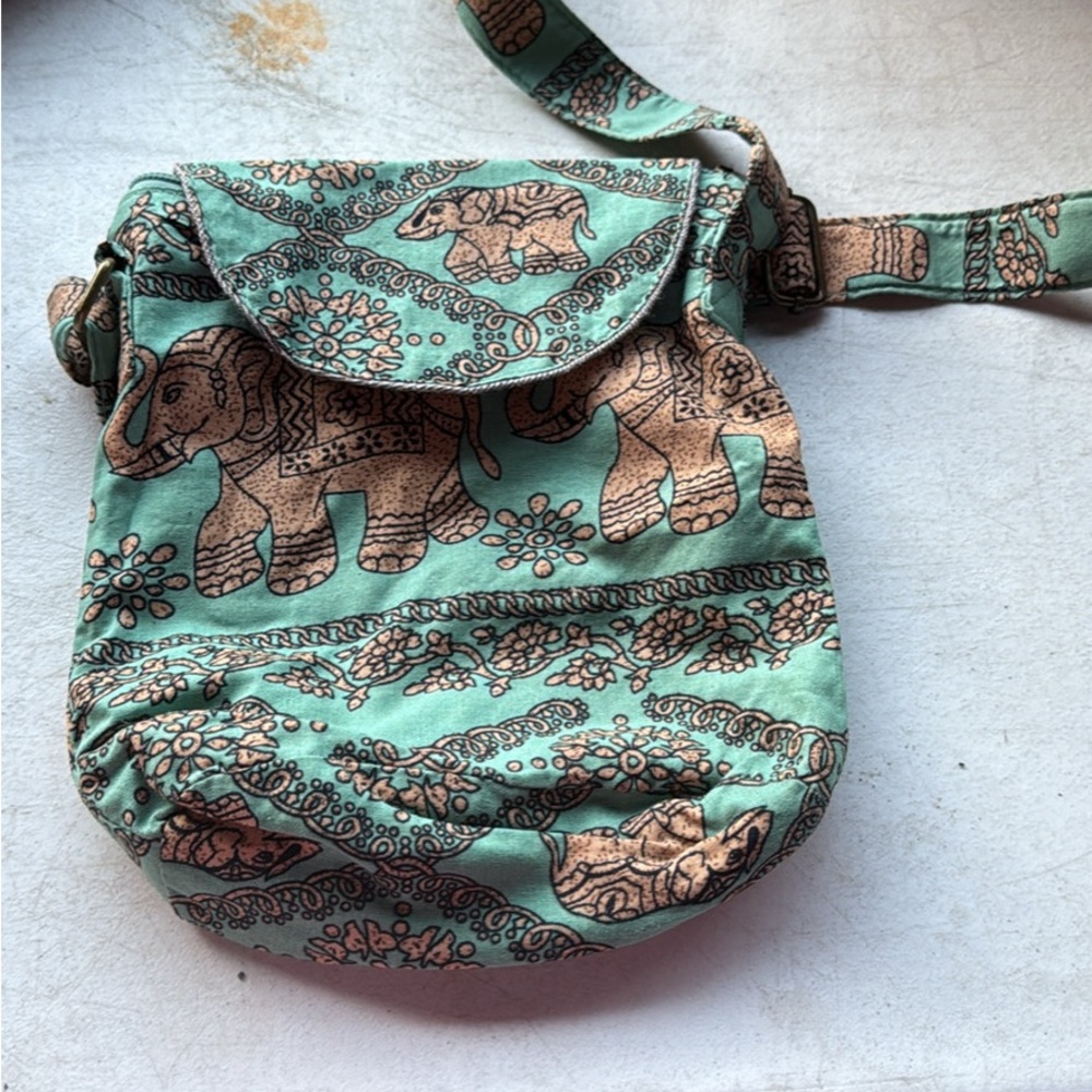Elephant Print Green Crossbody Bag